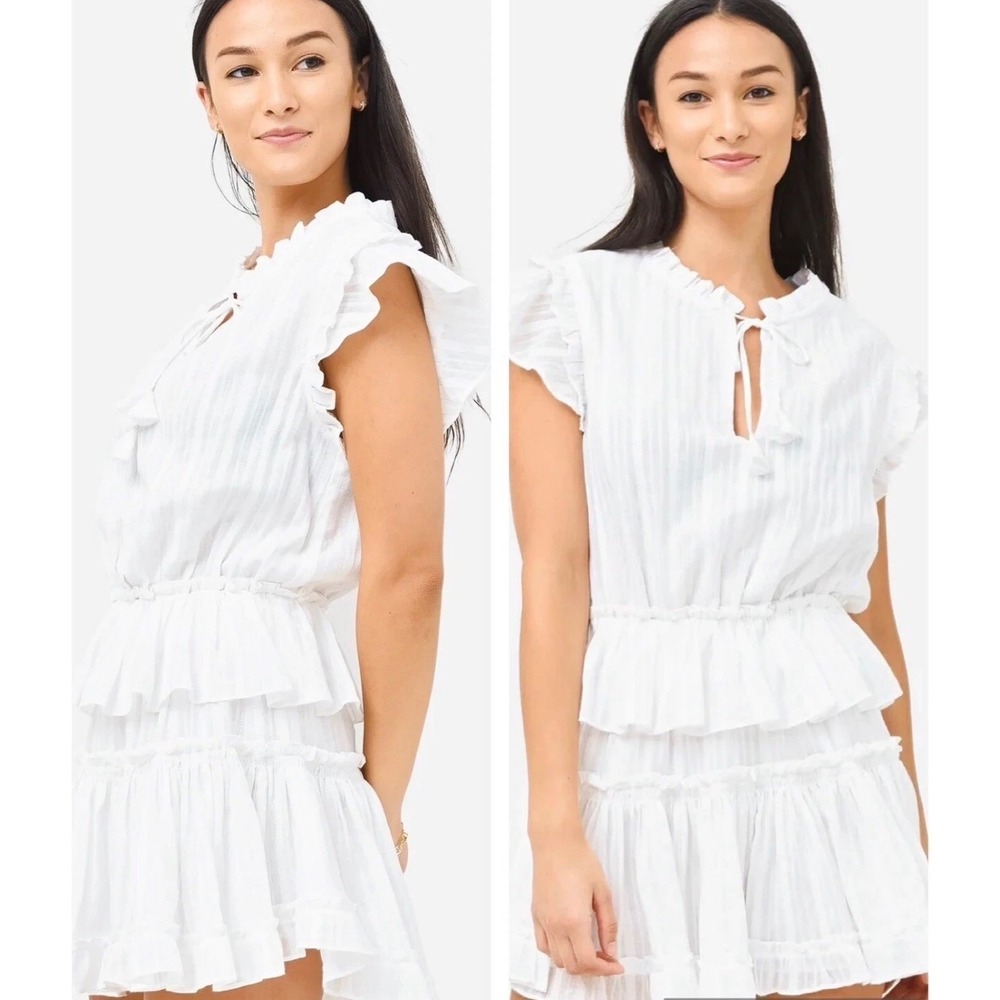Misa Los Angeles Lilian Ruffle Mini Dress in White Cotton Size XS Party - Picture 3 of 13